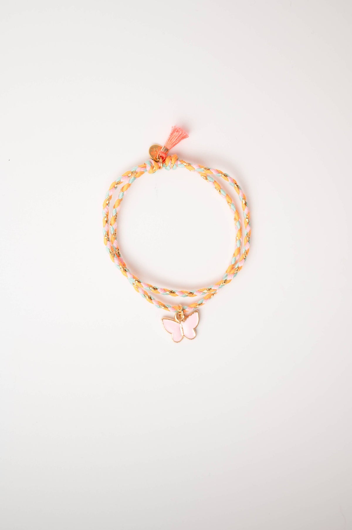 Bracelet tressé – papillon rose