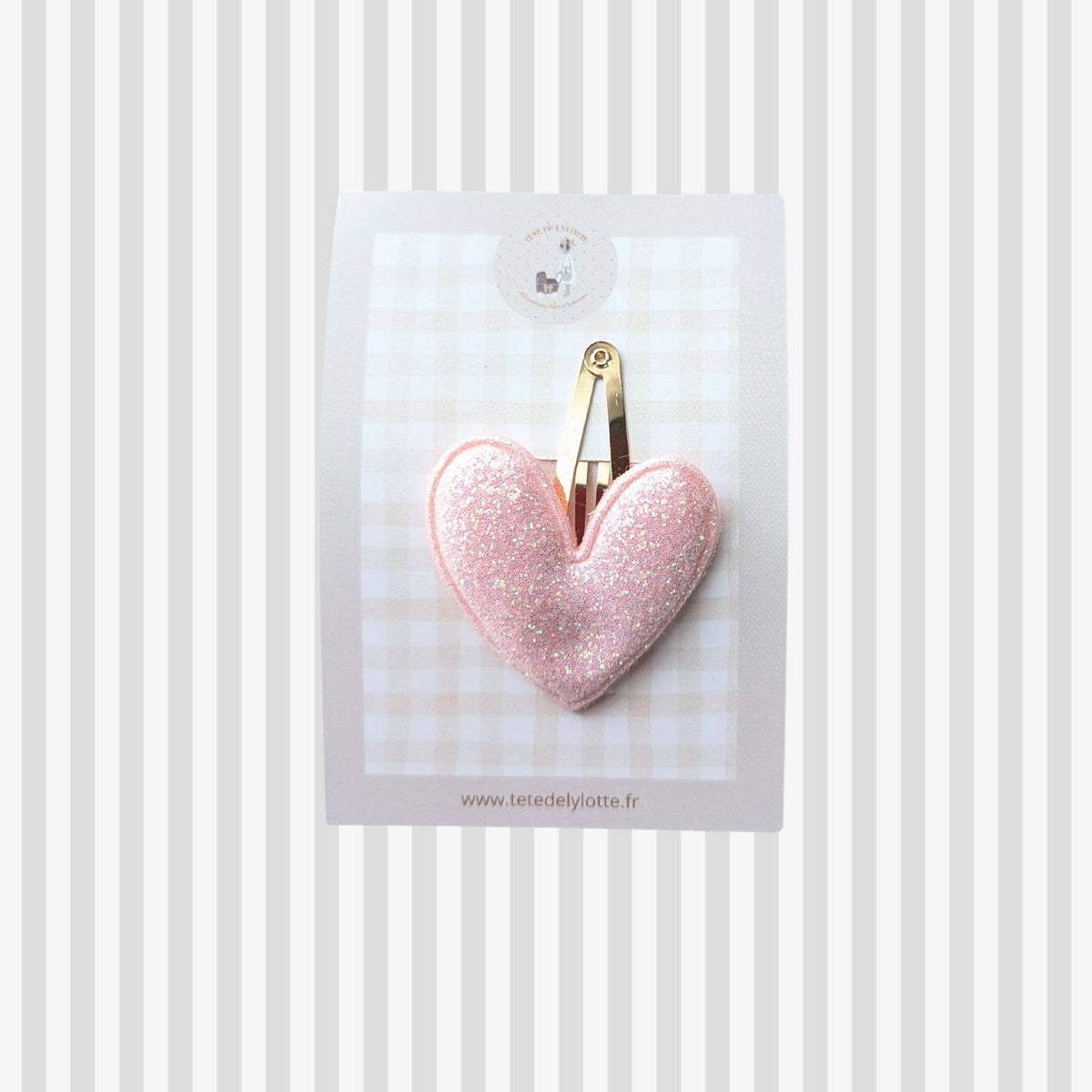 Barrette clic-clac cœur – rose pailleté