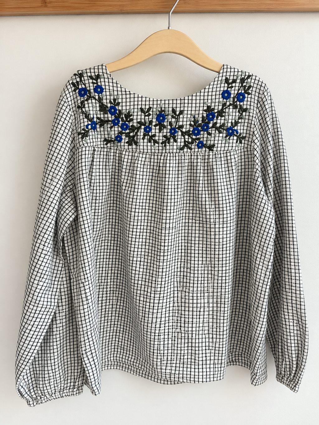 Blouse vichy brodée bleue – Bonpoint