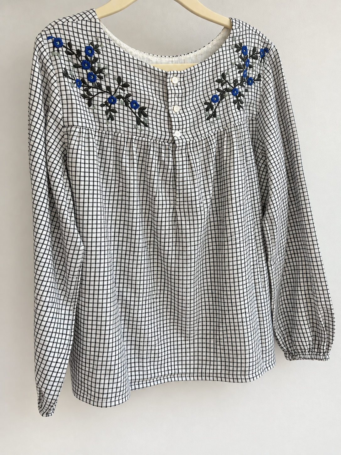 Blouse vichy brodée bleue – Bonpoint